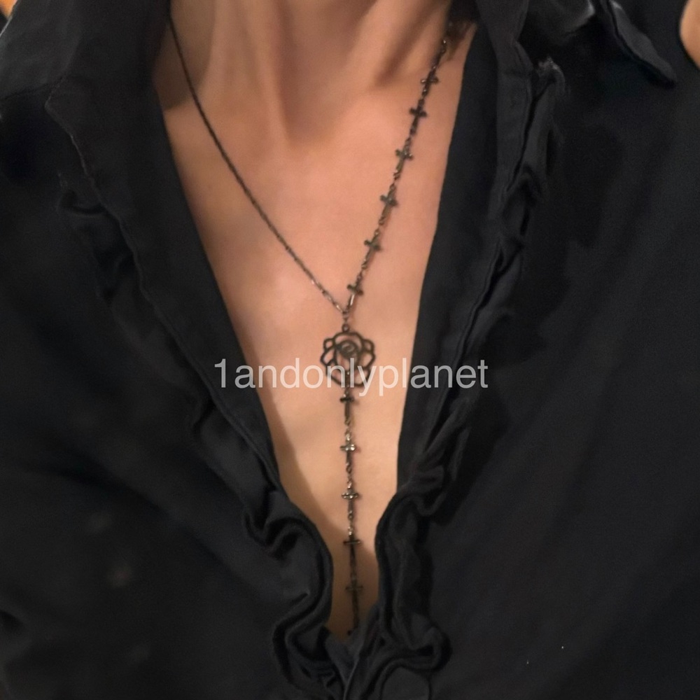 🌹HP🌹Adjustable Black Metal Rose & Gothic Cross Chain Lariat Enchanted Necklace - Picture 6 of 8